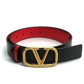Valentino Garavani V Reversible Belt Black Red