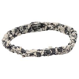Fascia per Capelli CHANEL Tweed Bianco Blu Navy CC Auth bs26189 Bianco Blu navy