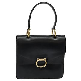 Céline CELINE Sac à main en cuir noir et or Auth 123571 Noir Doré
