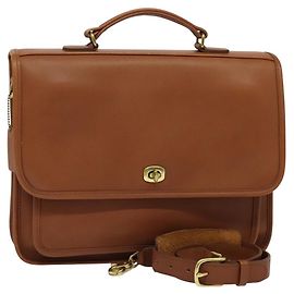 Coach Business Bag Leather 2way Brown Gold Auth am8548 Brown Golden