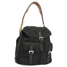 PRADA Borsa a Spalla Nylon Nero Oro Auth 123769 Nero D'oro