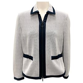 Akris Punto Navy / White Mesh Zip Front Jacket Navy blue