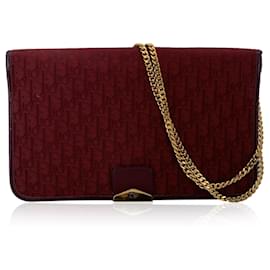 Dior-Christian Vintage Burgundy Oblique Logo Canvas Shoulder Bag-Dark red