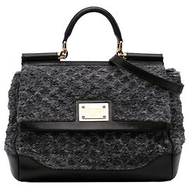 Dolce & Gabbana Graue Häkelwolle Miss Sicily Handtasche Braun Anthrazitgrau
