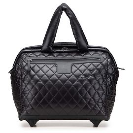 Chanel Trolley Rolling Case em nylon acolchoado preto Coco Cocoon Preto