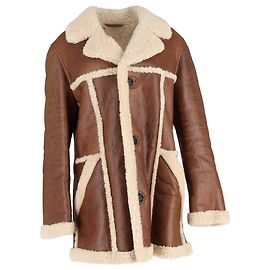 Yves Salomon Shear-Lined Coat in Brown Leather Brown Red