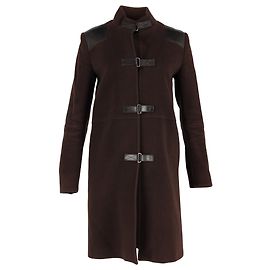 Joseph leather-Trimmed Coat in Brown Wool Brown Red