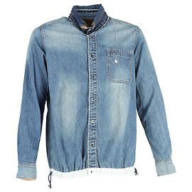 Camisa de denim azul claro bordada Sacai Dr. Woo com acabamento em gros-grain Azul Azul claro