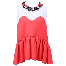 Top en laine rouge à col orné floral MSGM Rouge