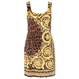 Abito in velluto con stampa animale e barocca di Versace in cotone multicolore Multicolore