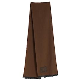 Givenchy- Givenchy Monogram Fringed Reversible Scarf in Grey and Brown Wool-Grey