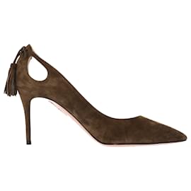 Aquazzura-Aquazzura Forever Marilyn Pumps in Brown Suede-Brown,Red