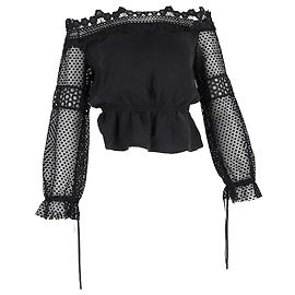 Self portrait Self-Portrait Lace Off Shoulder Top in Black Polyester Black