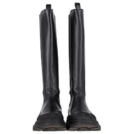Alexander Mcqueen- Alexander Mcqueen Tread Slick Knee-High Boots in Black Leather-Black