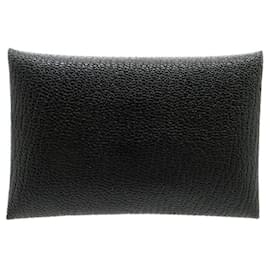 Hermès-Hermes Calvi Card Case in Black Chevre Leather-Black