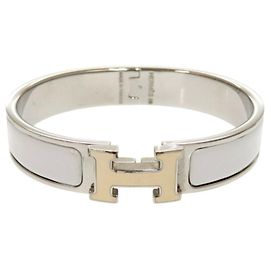 Hermès Armband Bangle Hermes Click H Clack PM Metallgrau Braun Silber