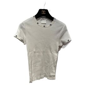 Top Chanel sin mangas de algodón blanco y negro Negro Blanco