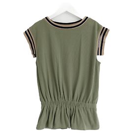 Chanel Top de Punto a Rayas Caqui Crucero 2017 17C Cuba Caqui