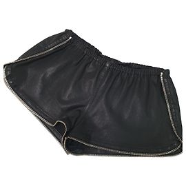 Fendi Black Leather Zip Trimmed Shorts Sz.44 Black