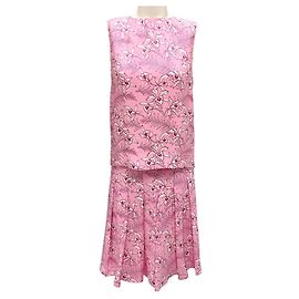 Set top e gonna in seta floreale rosa di Oscar de la Renta Rosa