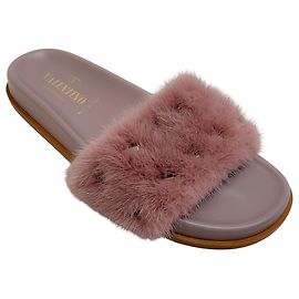 Valentino Mauve Mink Rockstud Slides Lila