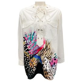 Túnica de algodão impressa multicolorida Roberto Cavalli White Branco