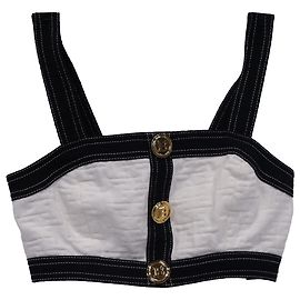 Top cropped em jacquard branco de algodão com embellishments da Balmain Multicor