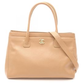 Bolsa Tote de Couro Executive da Chanel Marrom Bege