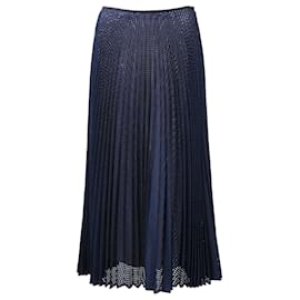 Fendi-Jupe midi plissée perforée Fendi en mohair bleu marine-Bleu,Bleu Marine