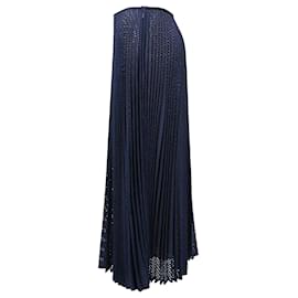 Fendi-Jupe midi plissée perforée Fendi en mohair bleu marine-Bleu,Bleu Marine