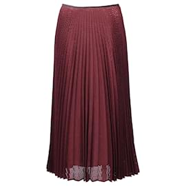 Fendi-Jupe midi plissée perforée Fendi en mohair rouge-Rouge,Bordeaux