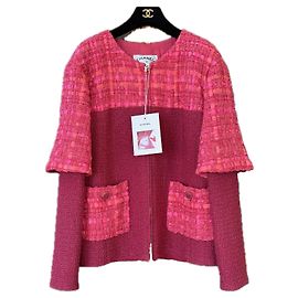 Chanel Giacca in tweed a righe Raspberry 13K$ 42 FR Altro