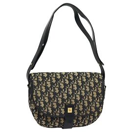 Christian Dior Trotter Canvas Schultertasche Navy Gold Auth BD2178 Golden Marineblau