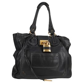 Chloé Chloe Paddington Tote Bag Leather Black Gold Silver Auth PP580V Black Silvery Golden