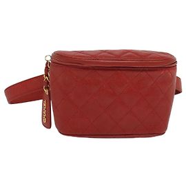 CHANEL Sac taille Matelassé Cuir Caviar Rouge Or CC Auth BD2190 Rouge Doré