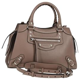 Balenciaga-BALENCIAGA Neo Classic City S Bag Leather 2way Brown Silver 638521 Auth PP590M-Brown,Silvery