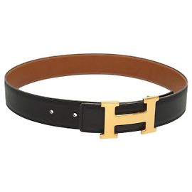 Hermès Cinturón de cuero HERMES Constance 22,8""-24,8"" Negro Oro Auth BD2074 Negro Dorado