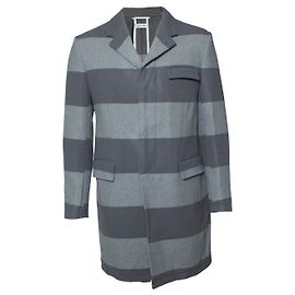 Thom Browne, striped wool coat in grey Grey
