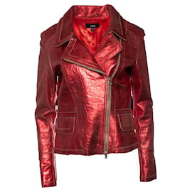 Giorgio Armani Arma, red metallic leather biker jacket Red