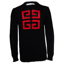 Givenchy-Givenchy, Logo cotton knit sweater-Black,Red