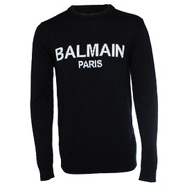 Balmain, Logo-Merino-Strickpullover in Schwarz Schwarz