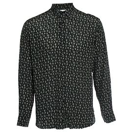 Camicia in seta nera con stampa di robot Saint Laurent Nero