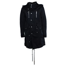 Balmain, parka con capucha negra de algodón Negro