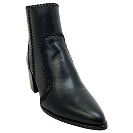 Alexandre Birman Black Leather Whipstitched Benta Booties Black
