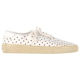 Zapatillas con estampado de estrellas Saint Laurent en algodón blanco Blanco Crudo