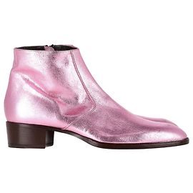 Botines de cuero rosa con punta almendrada metálica de Saint Laurent Castaño Rosa