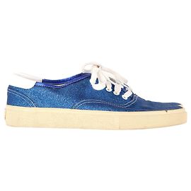 Sneakers basse Saint Laurent in glitter blu Blu