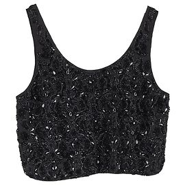 Top cropped bordado em seda preta de Dries Van Noten Preto