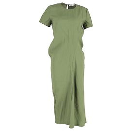 Jil Sander Gathered Shift Kleid aus grüner Polyester Grün