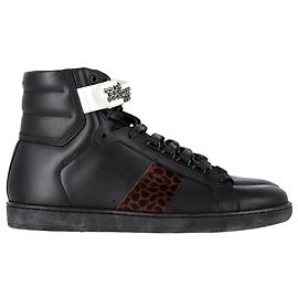 Sneakers alte con velcro e borchie Saint Laurent in pelle nera Grigio